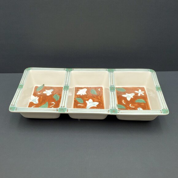 Pfaltzgraff Mission Flower Divided Serving Dish 3 Part Relish Dish - Picture 1 of 7